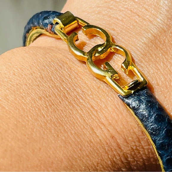 CASINI & GORI |Vintage Black Leather 24k Gold Plated Bangle 16cm | Made In Italy - Picture 4 of 9